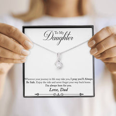 Hypoallergenic Father To Daughter 18K White Gold Plated Ribbon Love Necklace made with Crystals