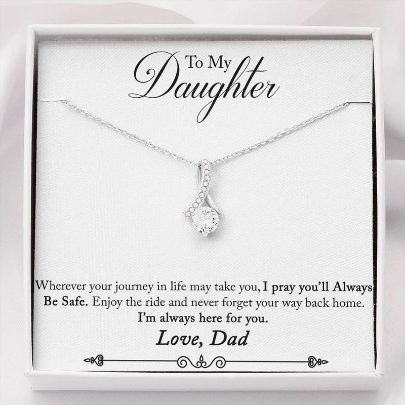 Hypoallergenic Father To Daughter 18K White Gold Plated Ribbon Love Necklace made with Crystals