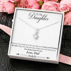 Hypoallergenic Father To Daughter 18K White Gold Plated Ribbon Love Necklace made with Crystals